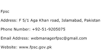 Fpsc Address Contact Number