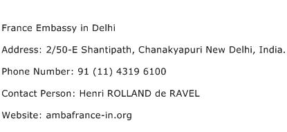 France Embassy in Delhi Address Contact Number
