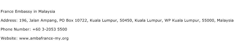France Embassy in Malaysia Address Contact Number