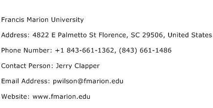 Francis Marion University Address Contact Number