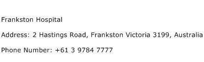 Frankston Hospital Address Contact Number