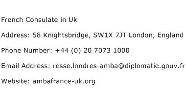 French Consulate in Uk Address Contact Number