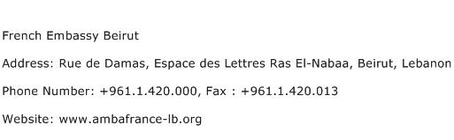French Embassy Beirut Address Contact Number