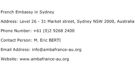 French Embassy in Sydney Address Contact Number