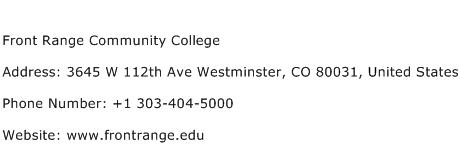 Front Range Community College Address Contact Number