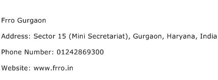 Frro Gurgaon Address Contact Number