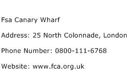 Fsa Canary Wharf Address Contact Number