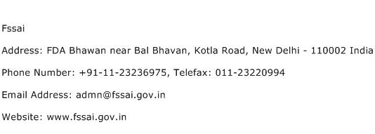 Fssai Address Contact Number