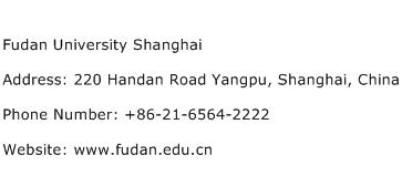 Fudan University Shanghai Address Contact Number
