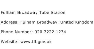 Fulham Broadway Tube Station Address Contact Number