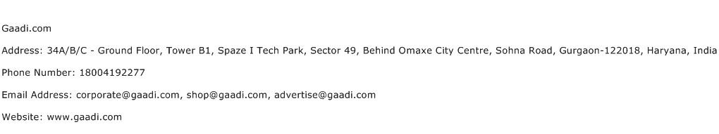 Gaadi.com Address Contact Number