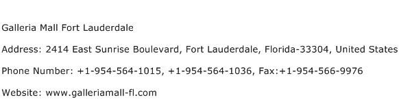 Galleria Mall Fort Lauderdale Address Contact Number
