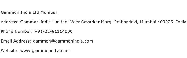 Gammon India Ltd Mumbai Address Contact Number