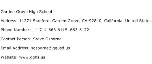 Garden Grove High School Address Contact Number