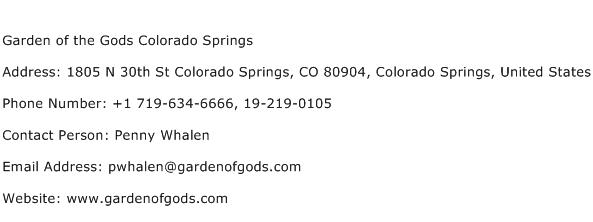 Garden of the Gods Colorado Springs Address Contact Number