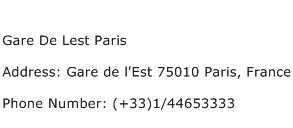 Gare De Lest Paris Address Contact Number