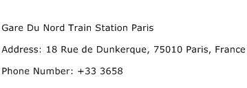 Gare Du Nord Train Station Paris Address Contact Number