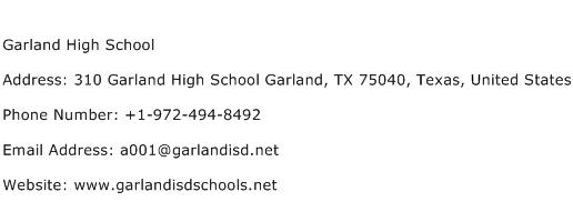 Garland High School Address Contact Number