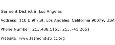 Garment District in Los Angeles Address Contact Number