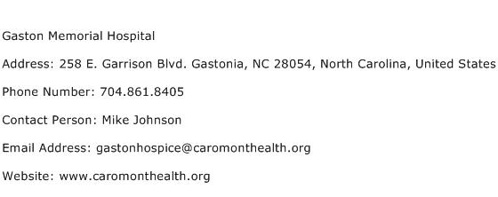 Gaston Memorial Hospital Address Contact Number