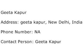 Geeta Kapur Address Contact Number