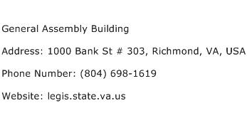 General Assembly Building Address Contact Number