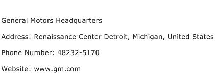 General Motors Headquarters Address Contact Number