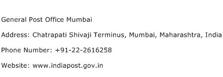 General Post Office Mumbai Address Contact Number