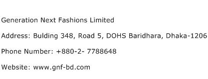 Generation Next Fashions Limited Address Contact Number