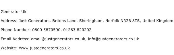 Generator Uk Address Contact Number