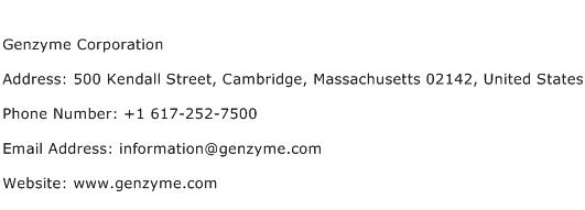 Genzyme Corporation Address Contact Number