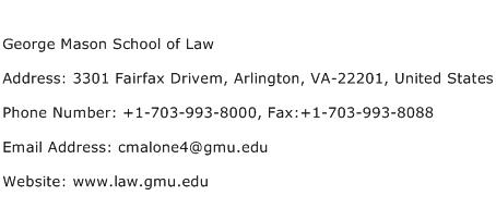 George Mason School of Law Address Contact Number
