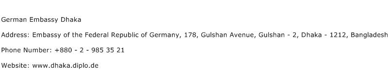 German Embassy Dhaka Address Contact Number