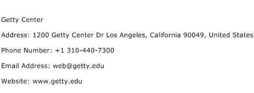Getty Center Address Contact Number
