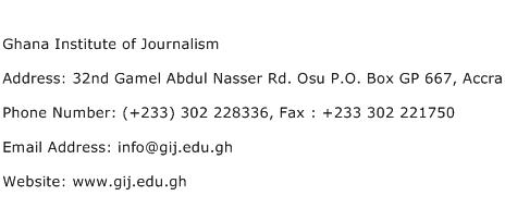 Ghana Institute of Journalism Address Contact Number