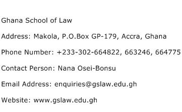 Ghana School of Law Address Contact Number