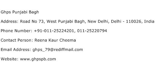 Ghps Punjabi Bagh Address Contact Number