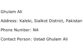 Ghulam Ali Address Contact Number