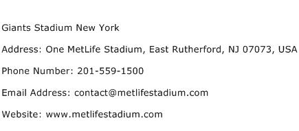 Giants Stadium New York Address Contact Number