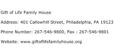 Gift of Life Family House Address Contact Number