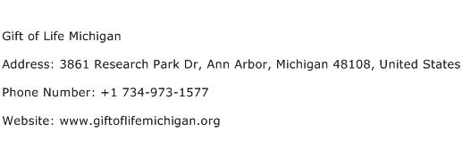 Gift of Life Michigan Address Contact Number