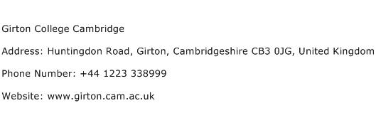 Girton College Cambridge Address Contact Number