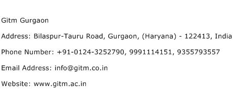 Gitm Gurgaon Address Contact Number
