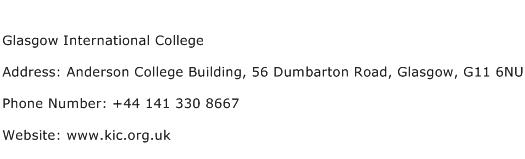 Glasgow International College Address Contact Number