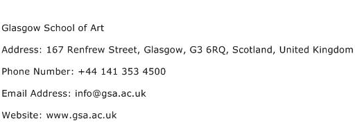 Glasgow School of Art Address Contact Number
