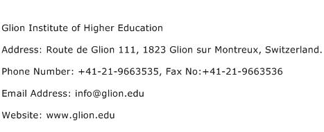 Glion Institute of Higher Education Address Contact Number