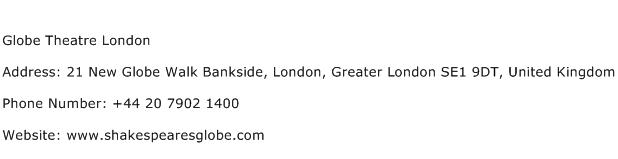 Globe Theatre London Address Contact Number
