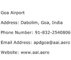 Goa Airport Address Contact Number