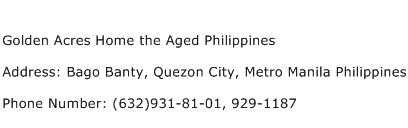Golden Acres Home the Aged Philippines Address Contact Number