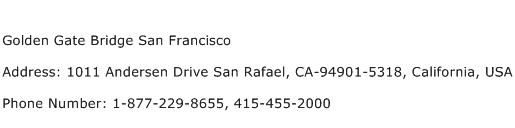 Golden Gate Bridge San Francisco Address Contact Number